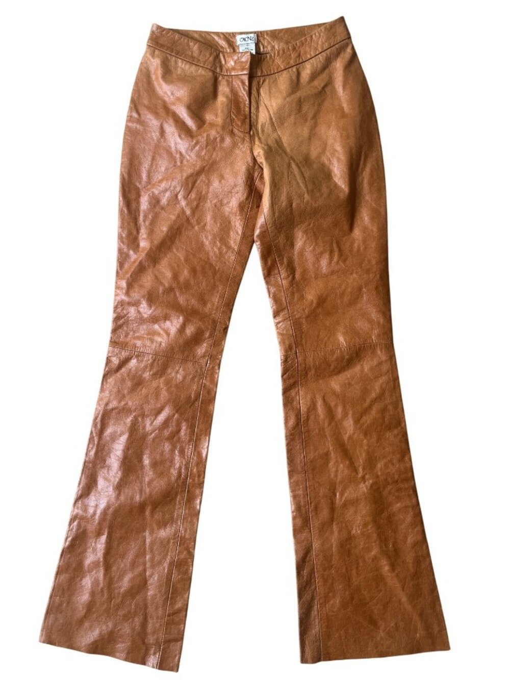 Cache VTG Leather Pants Womens 0 Carmel Brown Flare Hem Minimalist Quiet Luxury